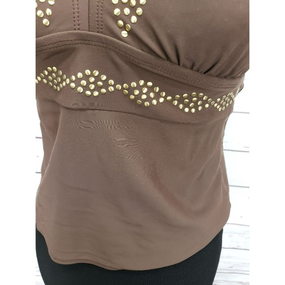 Contour By Beach Scene Brown Studded V-Neck Tankini Swimsuit‎ Top Size 8 - Picture 8 of 11